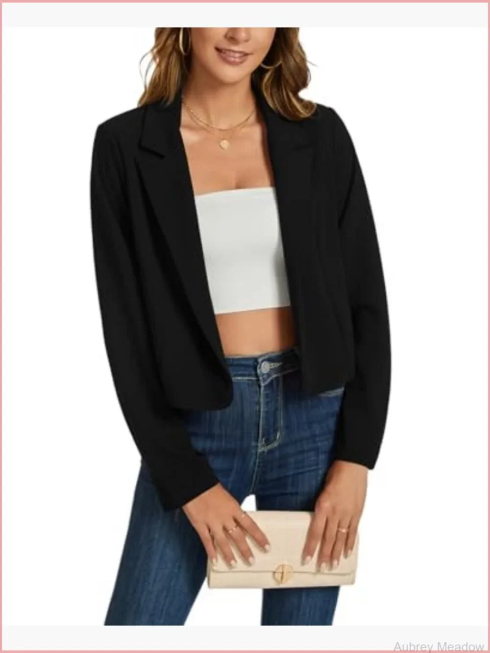 Cropped Blazer Women Casual Long Sleeve Open Front Jacket Work Office Blazer